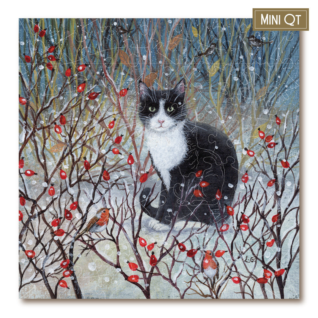 Victory Wooden Jigsaw Puzzles | Cat With Berries And Robins MINI QT